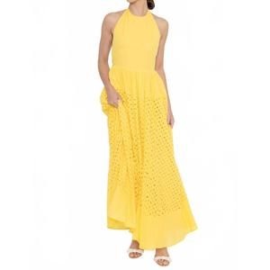 NEW FORE COLLECTION ray of sunshine eyelet maxi dress in yellow